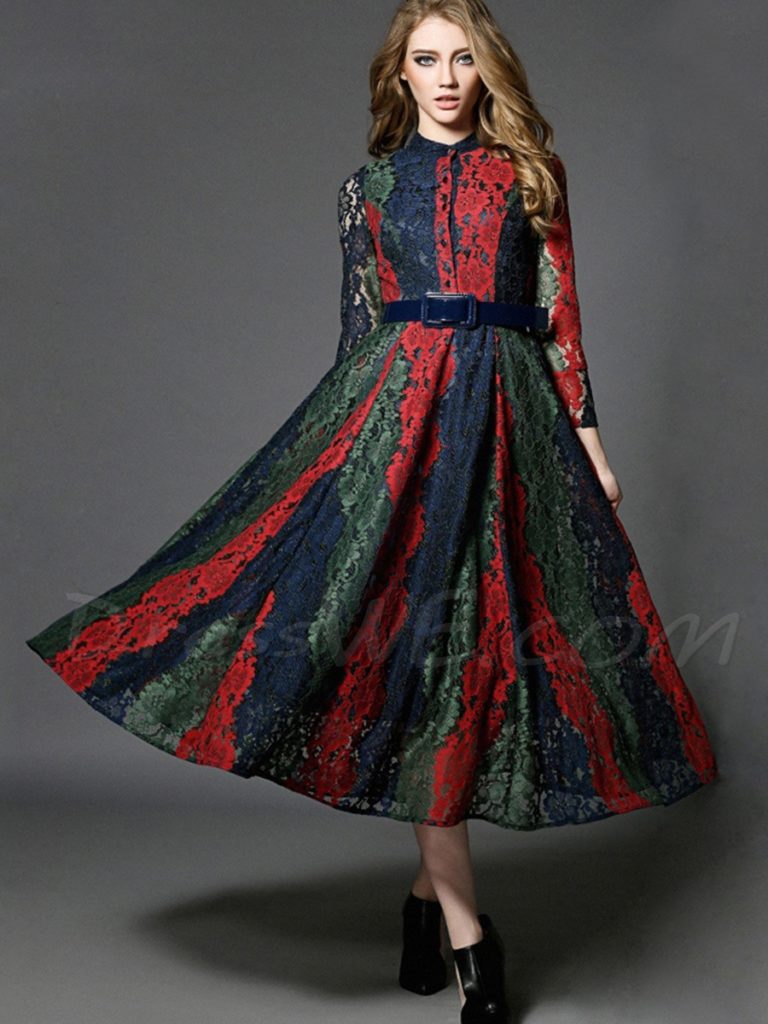 Vogue Color Block Lace Patchwork dress